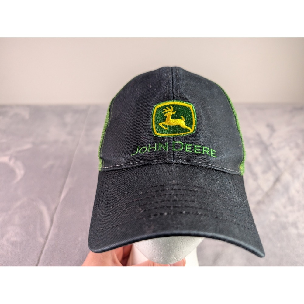 John Deere Trucker Hat Mens Black Green Mesh Snapback Logo Baseball Cap Hat